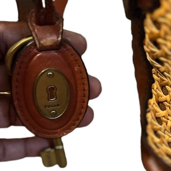 Fossil‎ Vintage Reissue Cane Wicker & Leather Bucket Crossbody Bag - Picture 7 of 13
